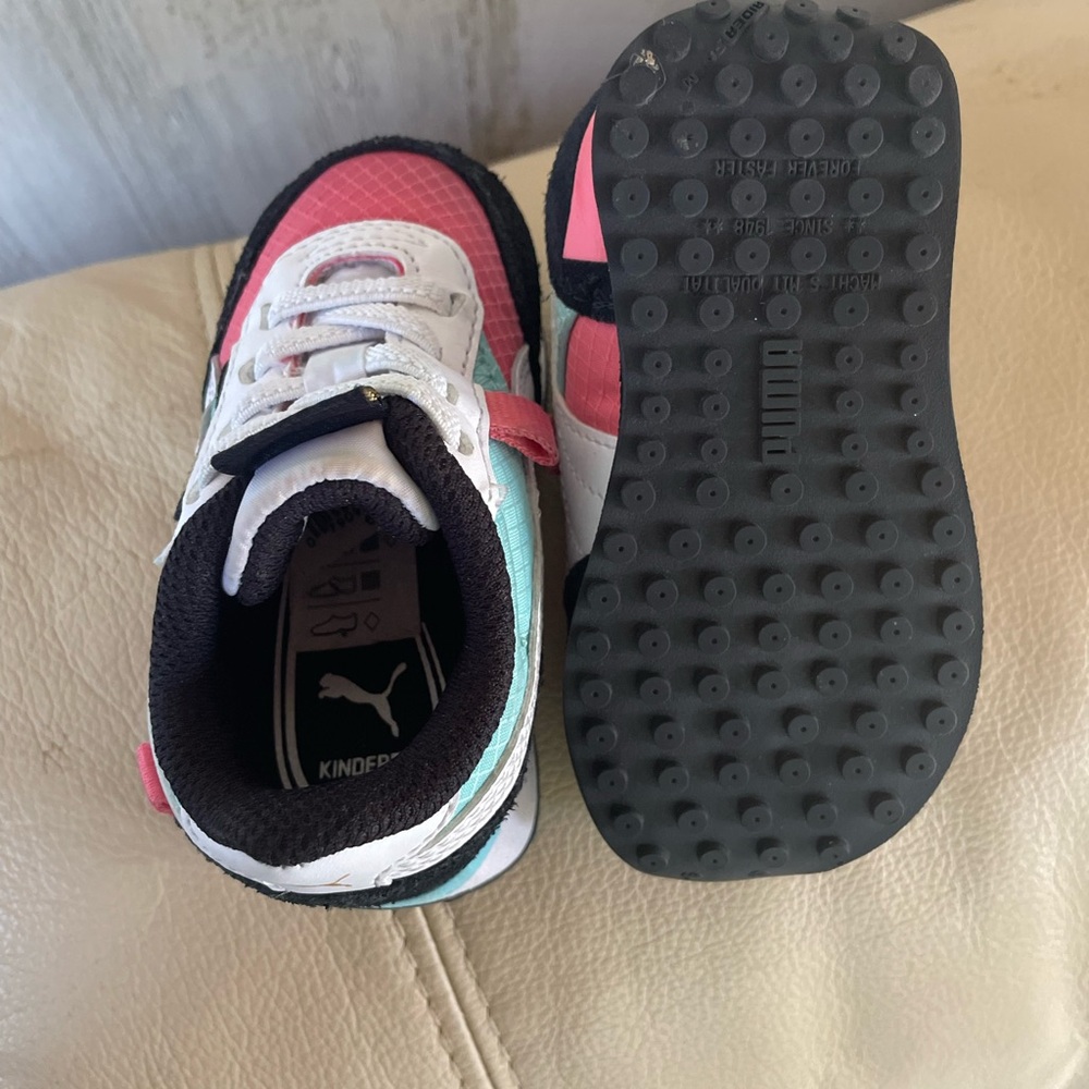 Puma Pink and White Sneakers with Textured Sole